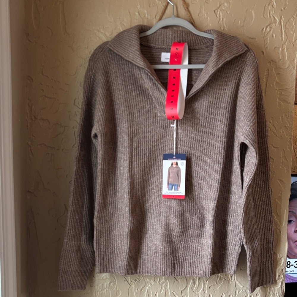 Knit Quarter-Zip Sweater in Brown Womens